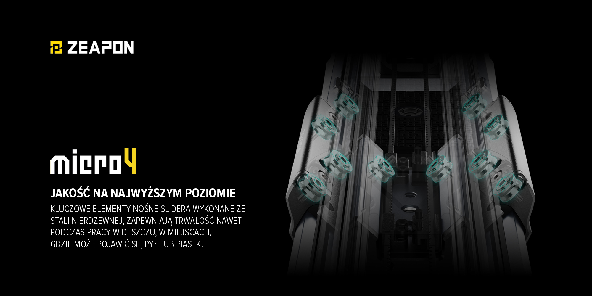 Slider Zeapon Micro 4 E1000 z modułem napędowym i głowicą automatyczną Pons PT - Jakość na najwyższym poziomie